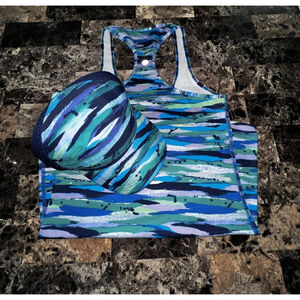 LULULEMON CAP HAT OS AND RACERBACK TANK TOP SIZE 6 PTP 14” Green And Blue Color